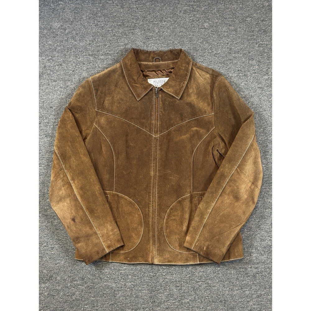 Wilsons Leather Maxima Suede Jacket Women's Size XL Tan 90s Y2K Western Cowgirl‎